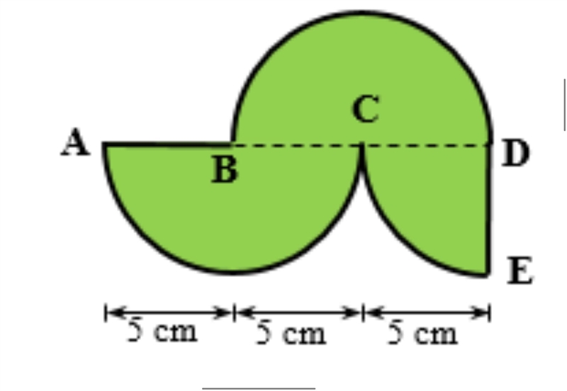 The figures below are made out of circles, semicircles, quarter circles, and a square-example-1