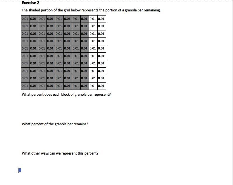 The shaded portion of the grid below represents the portion of a granola bar remaining-example-1