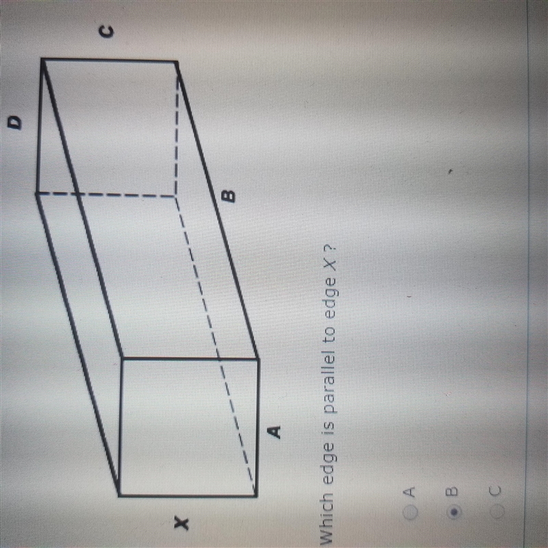 Which edge is parallel to edge x ? A B C D-example-1