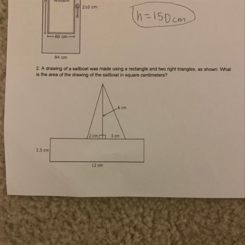 2. A drawing of a sailboat was made using a rectangle and two right triangles, as-example-1