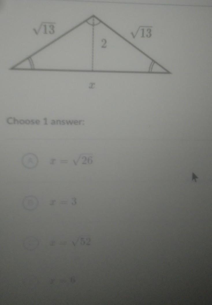 Please Help. Find the value of x in the isosceles triangle shown below​-example-1