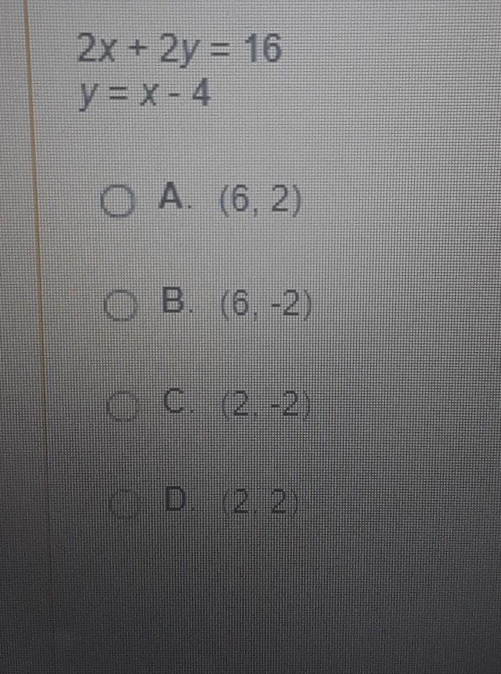 Use the substitution method to solve the system of equations. Choose the correct ordered-example-1