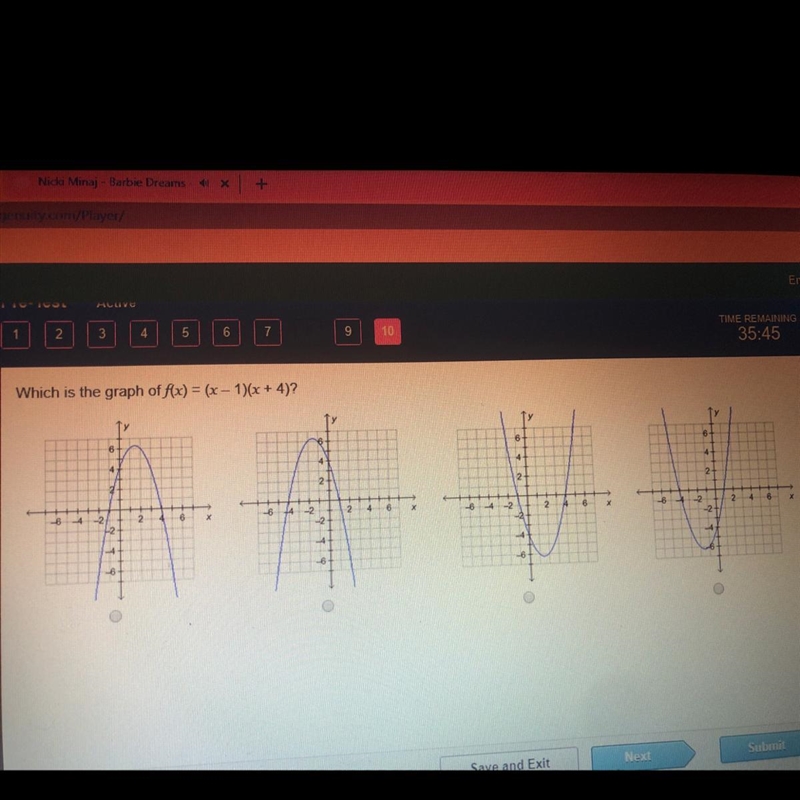 Which is the graph of f(x) = (x - 1)(x + 4)? A-example-1