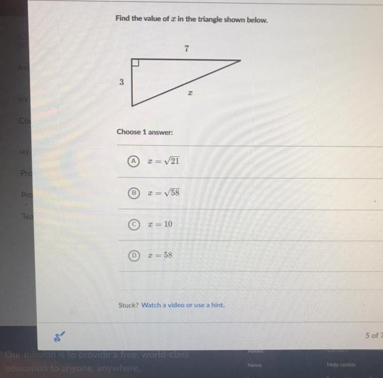 Find the value of x in the triangle shown below-example-1