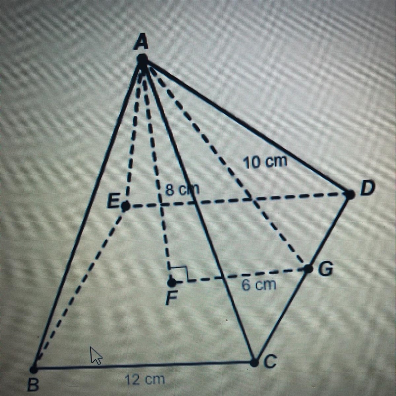 What is the volume of this square pyramid? *view photo* A) 384 cubic cm B) 288 cubic-example-1