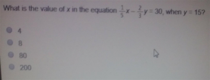 What is the value of x in the equati = 30, when y = 15?​-example-1