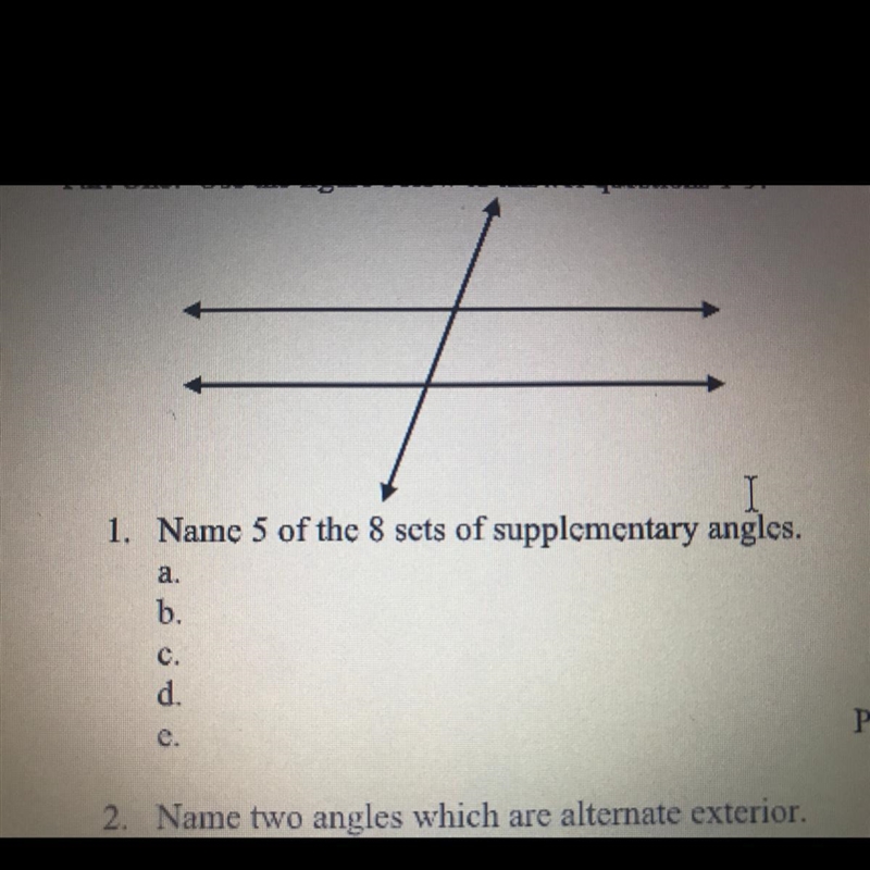 Name 5 of the 8 sets of supplementary angles-example-1