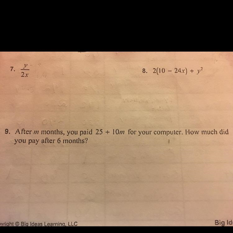 Can someone help me with 7 and 8 y=8 and X=1/4 Also can you help me with #9 thanks-example-1