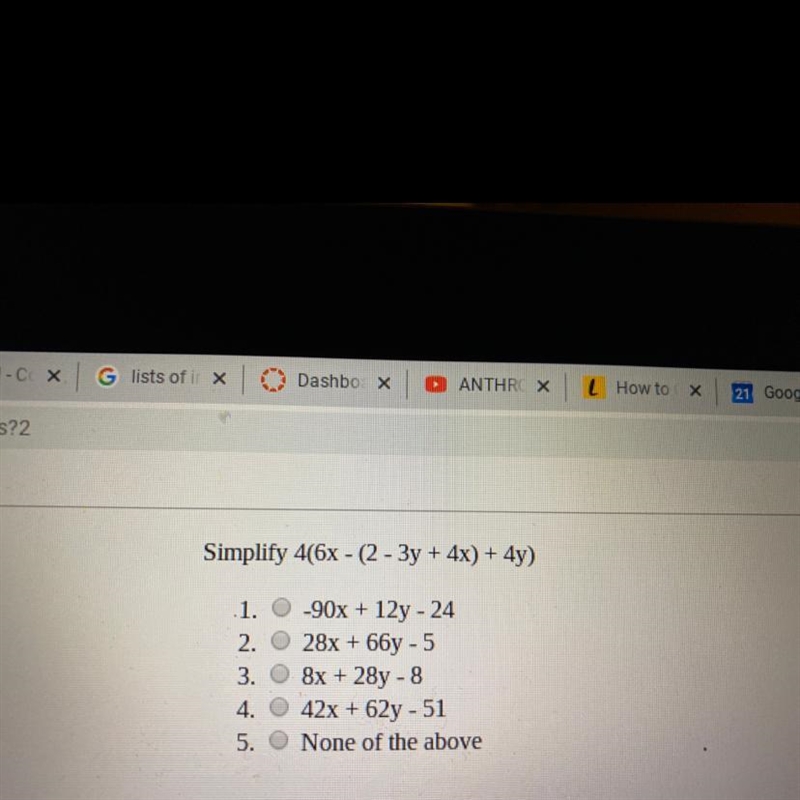 Simplify 4(6x-(2-3y+4x)+4y)-example-1