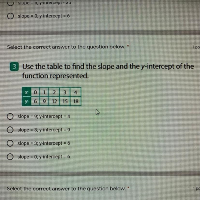 Select the correct answer to the question below. 1 point 3 Use the table to find the-example-1