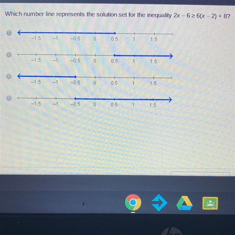 Which number line represents the solution set for inequality?-example-1