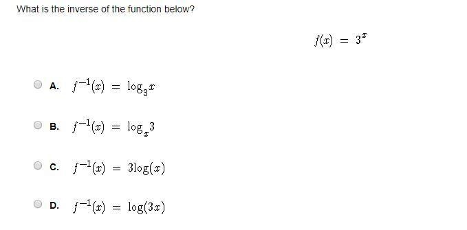 What is the inverse of the function below? A. B. C. D.-example-1