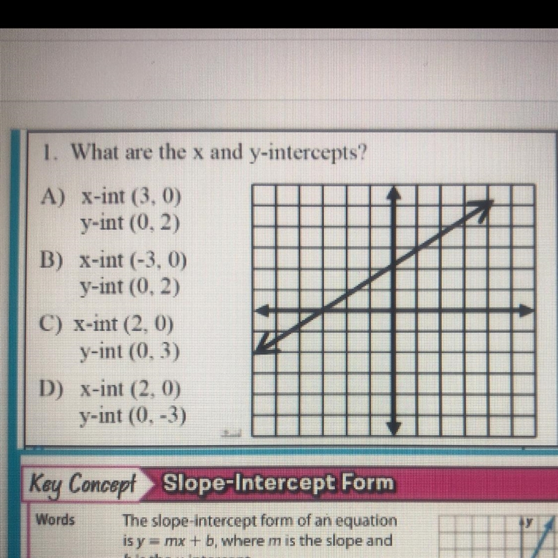 1. What are the x and y-intercepts?-example-1