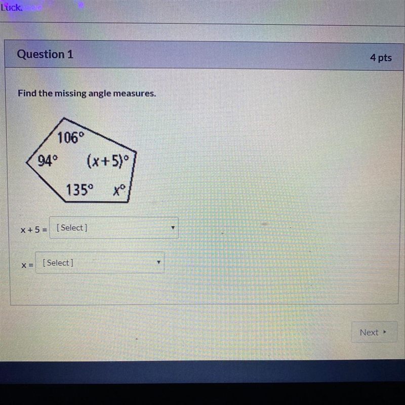 Find the missing angle measure.-example-1