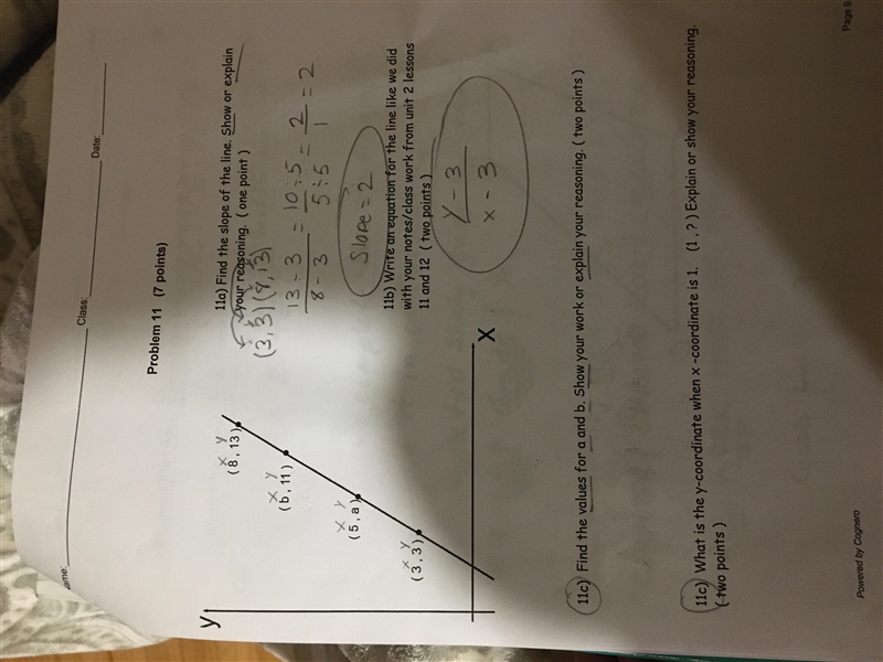 11c) Find the values for a and b. 11c) What is the y-coordinate when x-coordinate-example-1