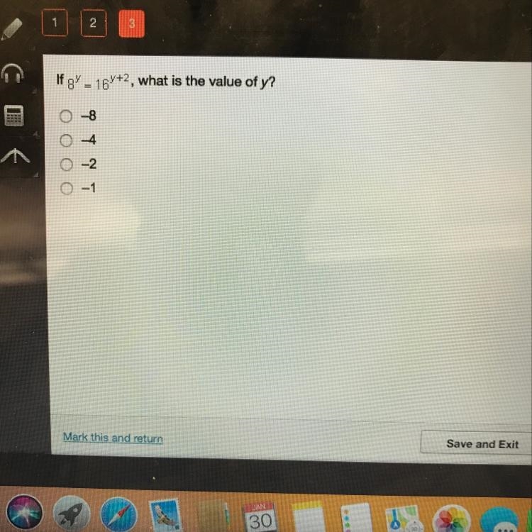 If 8y= 16^y+2, what is the value of y?-example-1