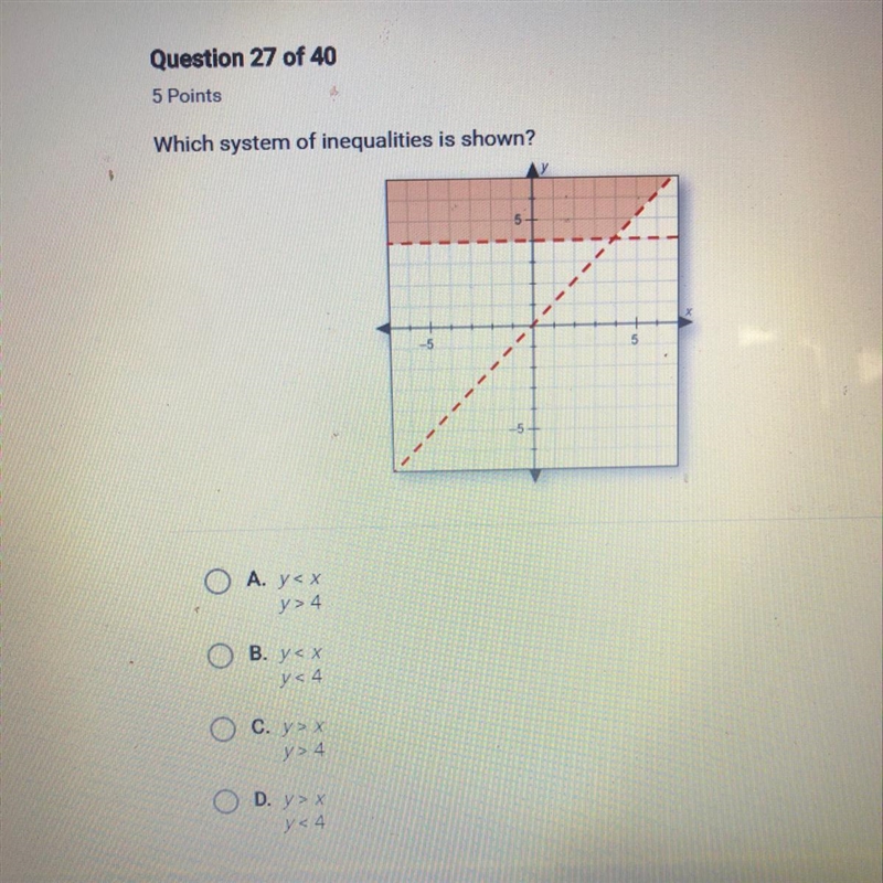 Which system of inequalities is shown?-example-1