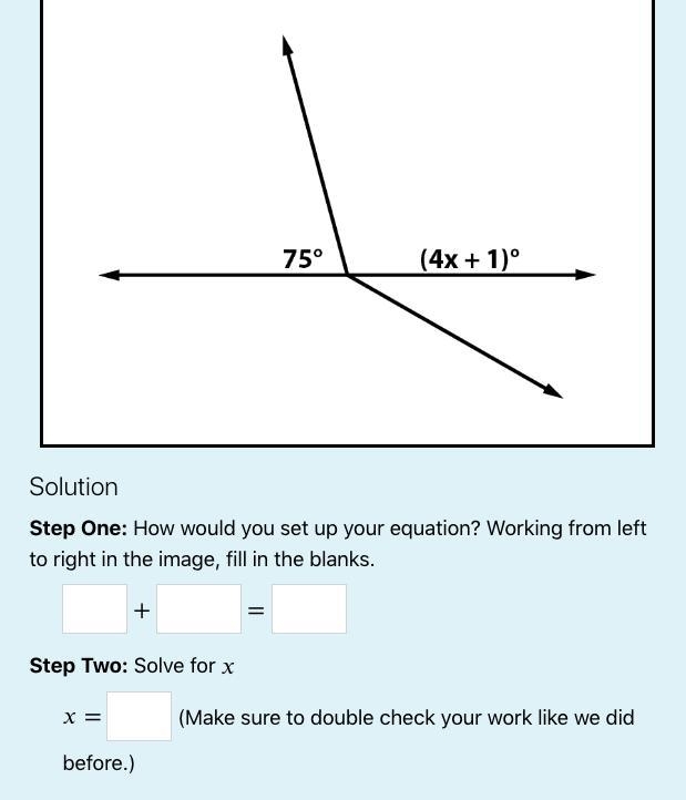 Using the following image, apply what you have learned about linear pairs and solve-example-1