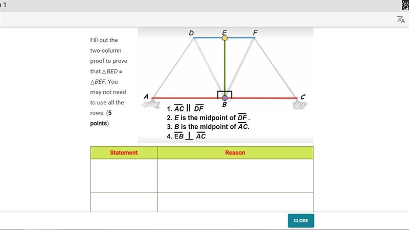 PLZ HELP QUICKLY, Prove triangle BED is congruent to BEF...need at least 3 reasons-example-1