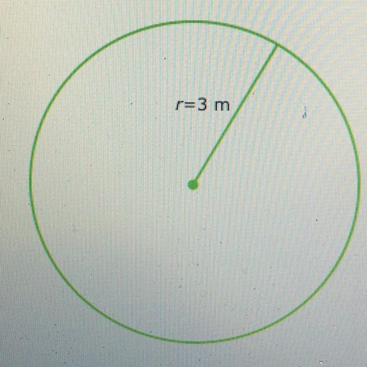 The radius of a circle is 3 meters. What is the circumference?-example-1