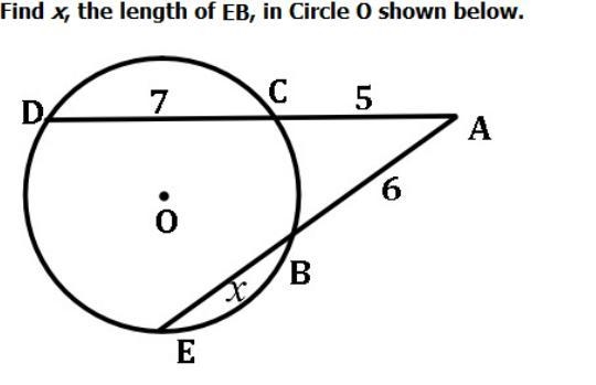 Find x, the length of EB, in circle O shown below Answers: A. 4 B.10 C.3. D. 5.8-example-1