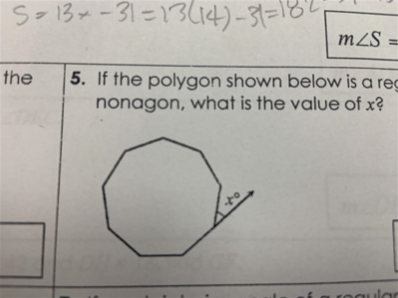 If the polygon shown below is a regular nonagon, what is the value of x?-example-1