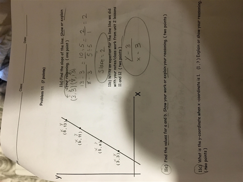 11c) Find the values for a and b. 11c) What is the y-coordinate when x-coordinate-example-1