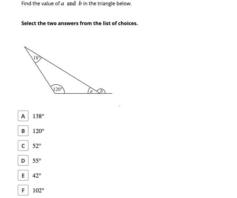 Find value of a and b in the triangle. (please help)-example-1