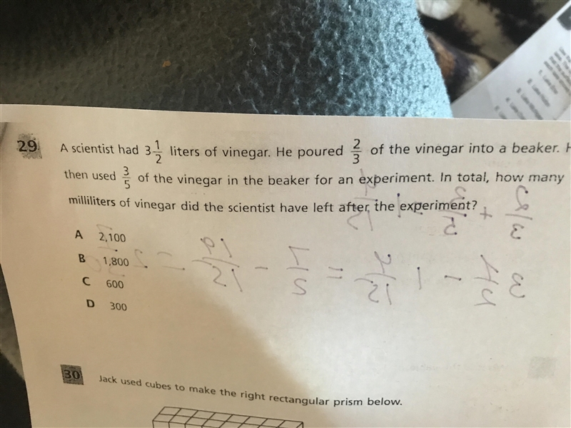 A scientist had 3 1/2 liters of vinegar. He poured 2/3 of the vinegar into beaker-example-1