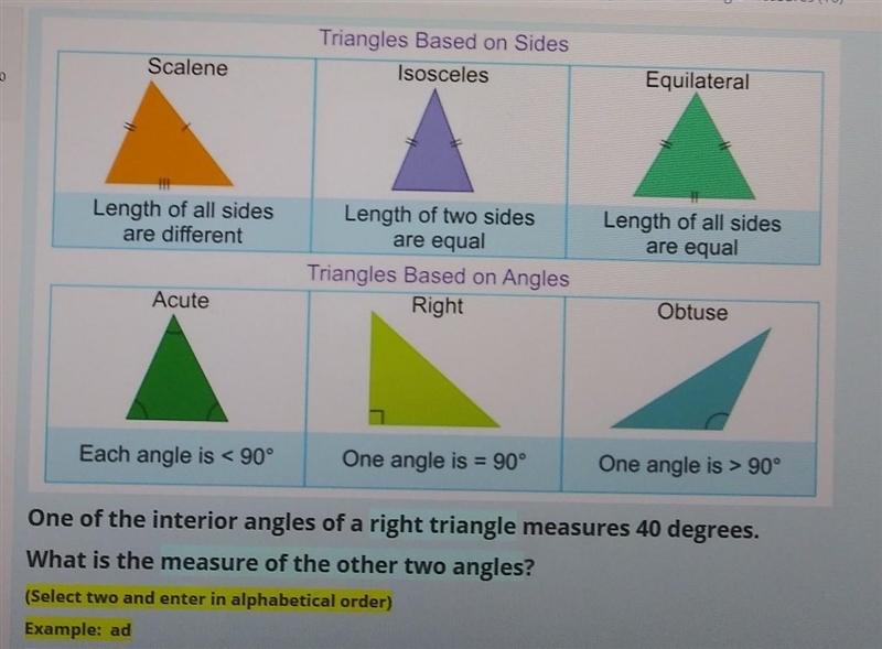 What is the measure of the other two angles?​-example-1