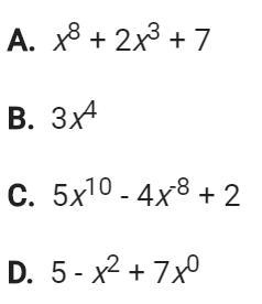 Which of the following is NOT a polynomial?-example-1