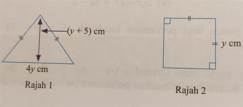 Diagram 1 shows a triangle with feet of length 4y cm and height (y + 5) cm. Diagram-example-1