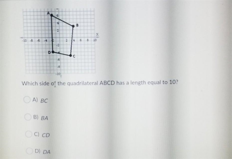 Which side of the quadrilateral abcd has a length equal to 10?​-example-1