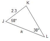 Which measures are accurate regarding triangle JKL? Select two options m∠K = 94° k-example-1