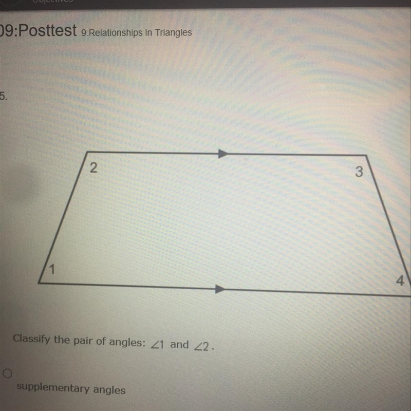 A supplementary angles B alternate interior angles C corresponding angles D complementary-example-1