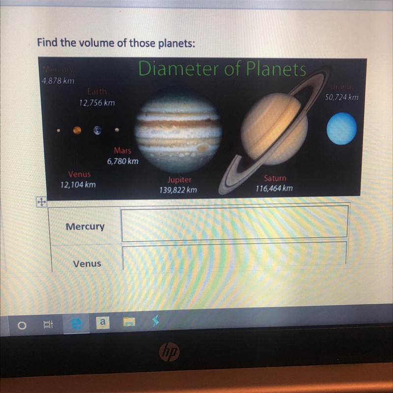 Who can help me find the volume of this planets ?-example-1