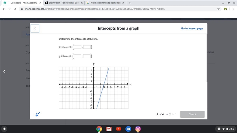 Determine the intercepts of the line.-example-1