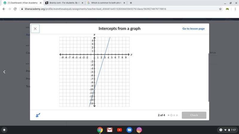 Determine the intercepts of the line.-example-2