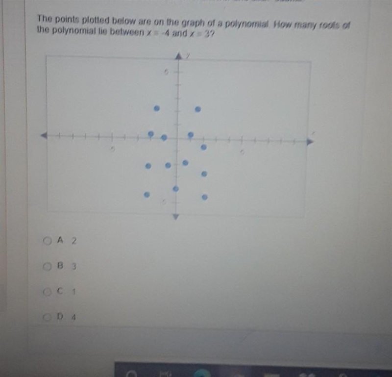 the points plotted below are on the graph of a polynomial. How many roots of the polynomial-example-1