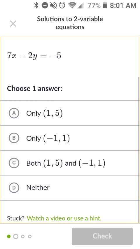 Which ordered pair is a solution of the equation? 7x-2y=-57x-example-1