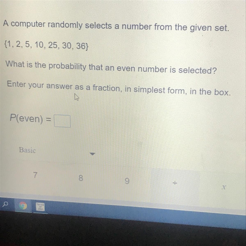 A computer randomly selects a number from the given set. 11.2.5. 10. 25, 30, 36} What-example-1