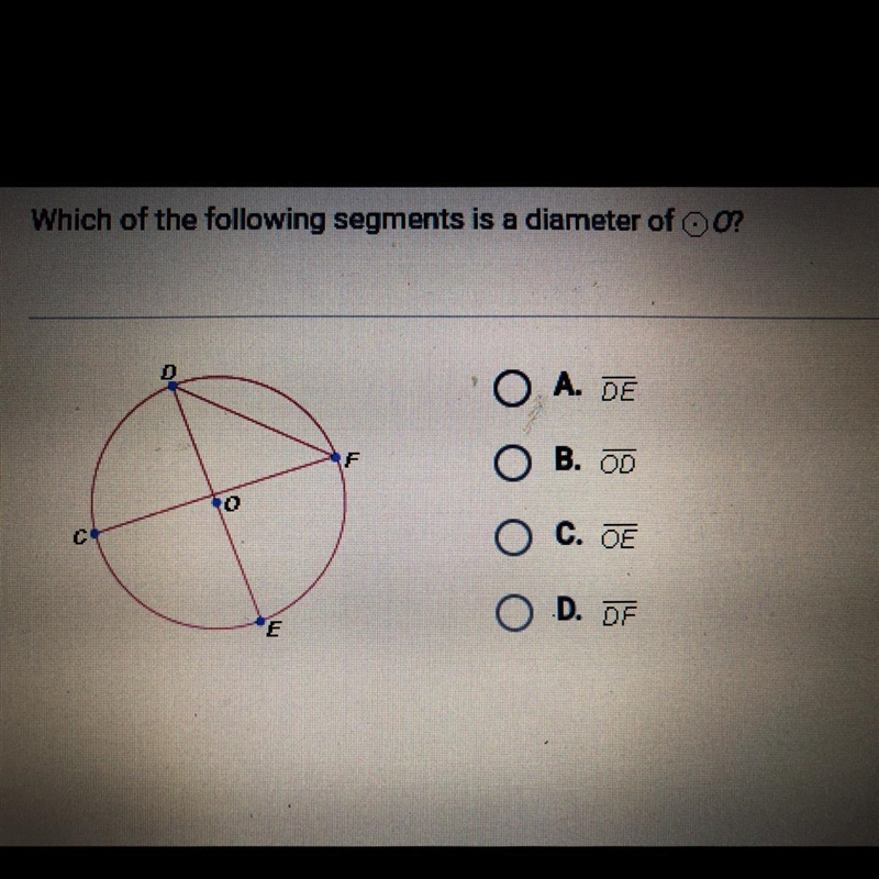 Which of the following segments is a diameter of O? asap-example-1