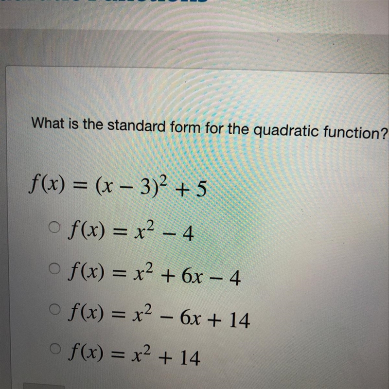 What is the standard form for the quadratic function-example-1