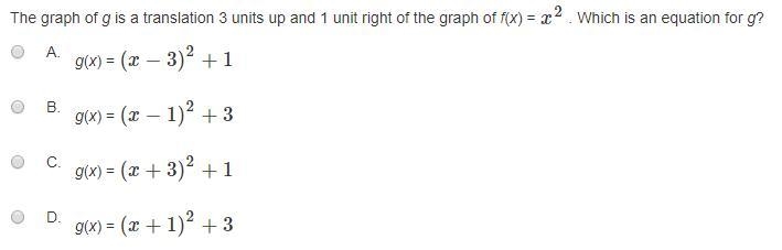 The graph of g is a translation 3 units up and 1 unit right of the graph of f(x) = x-example-1