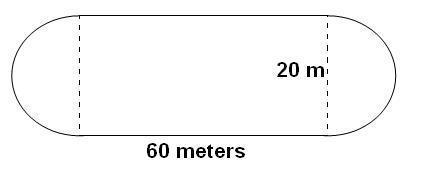 The inside rail of a running track consists of a rectangle with a semicircle at each-example-1