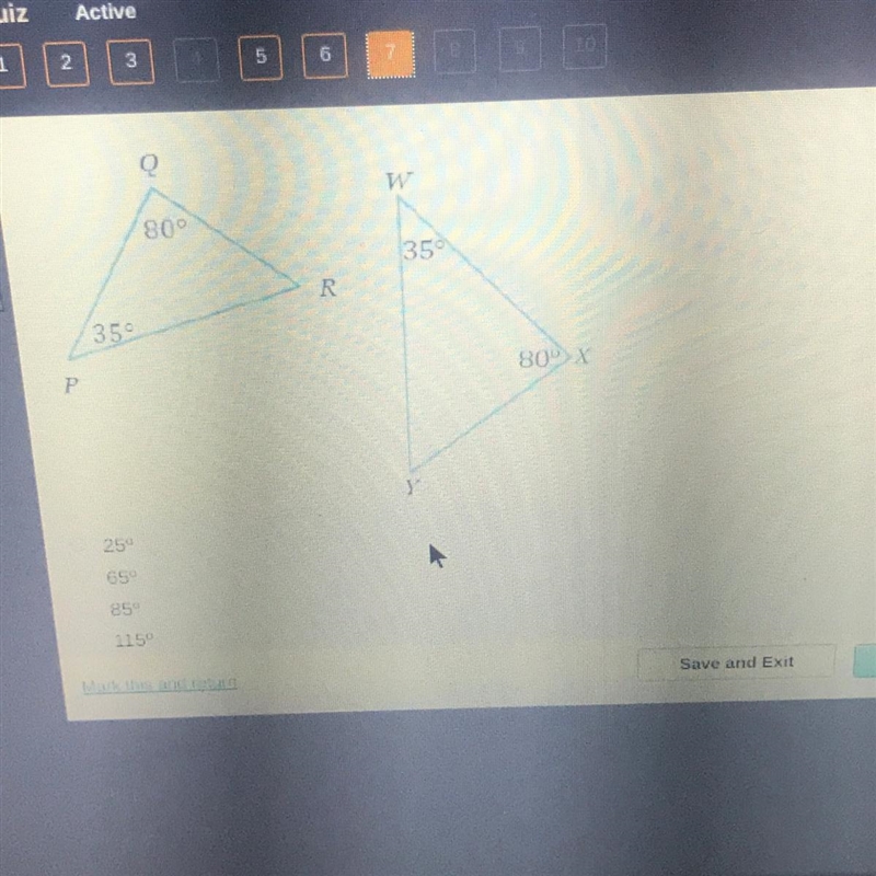 What is the measure of the third angle in the similar triangles below? 800 2 359 809X-example-1