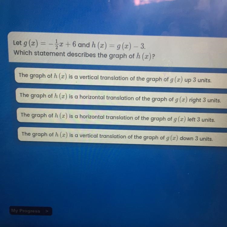 Which statement describes the graph of h (x)?-example-1