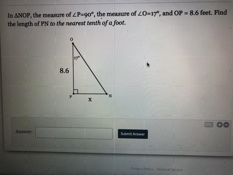 Using soh cah toa find length of PN and round answer to nearest tenth of a foot?-example-1