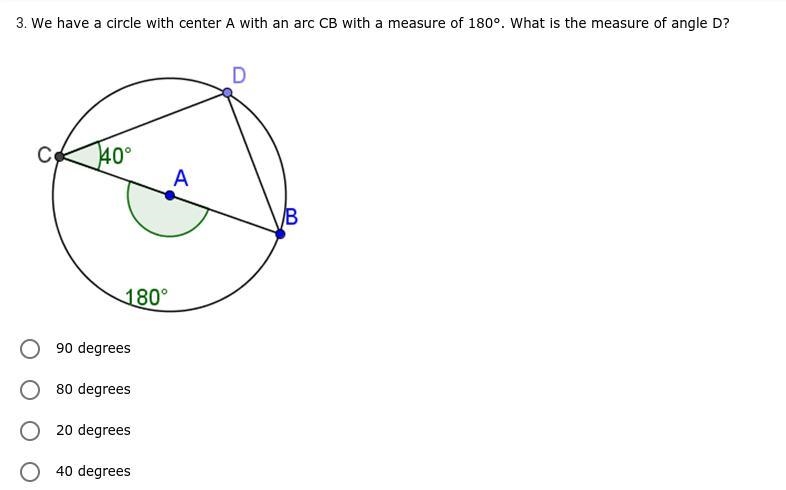 * ANSWER PLEASE * We have a circle with center A with an arc CB with a measure of-example-1