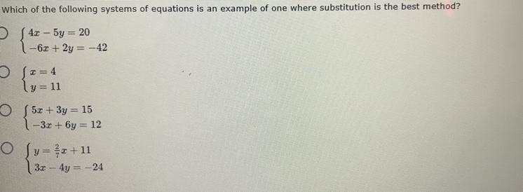 Which of the following systems of equations is an example of one where substitution-example-1